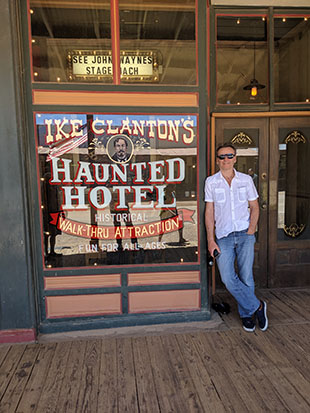 Me in front of Ike Clanton’s haunted hotel.