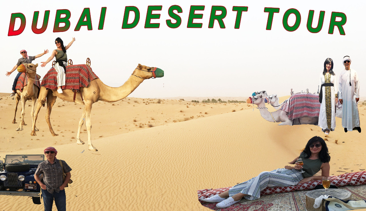 The photoshop of the desert image with camels.