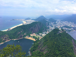 View of Rio, Praia Vermelha and Copacabana beach.