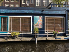 A nicely decorated houseboat.