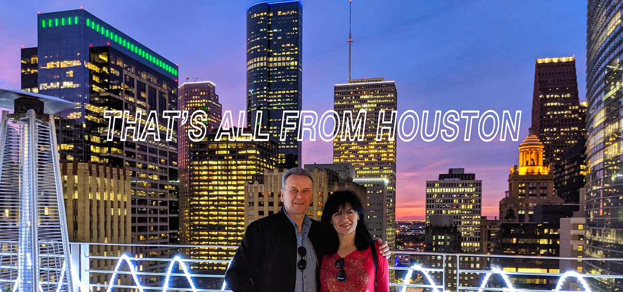 An image of me an my wife with the view of Houston