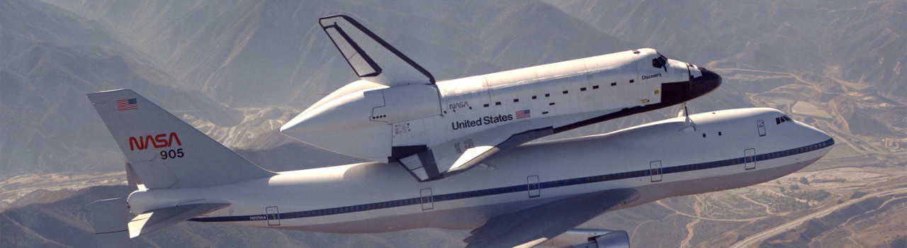 The shuttle atop of the carrier aircraft