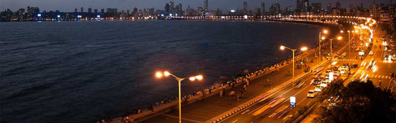 Marine Drive at night with all lights lit