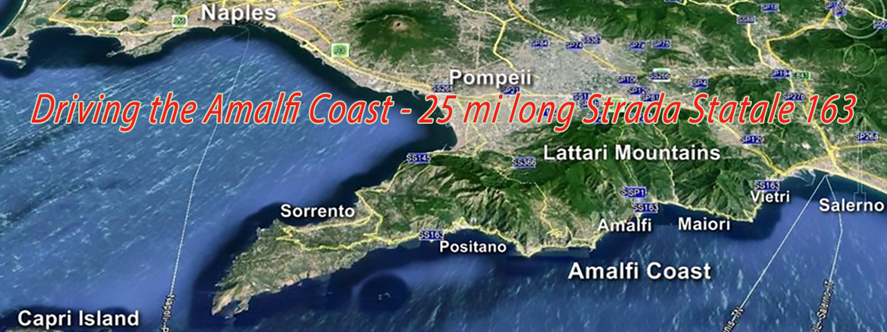 The image of the road map of Amalfi coast and the Strada Statale 163