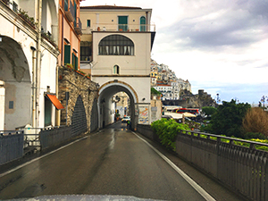 Driving on the narrow road in the city