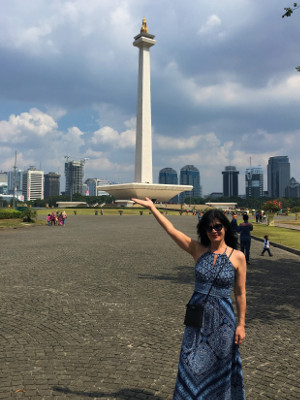 Monas – The National Monument on my wife's palm.