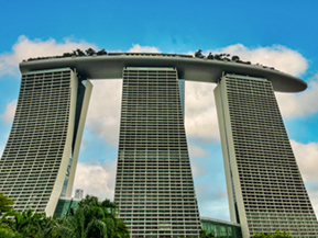 Three towers - Marina Bay Sands hotel: different time of day and color.