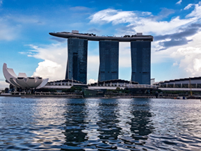 Three towers - Marina Bay Sands hotel: different time of day and color.