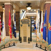 Flags detail inside the Capitol. These flags are dedicated to those Wisconsin veterans who served the cause of freedom during armed conflict and times of peace.